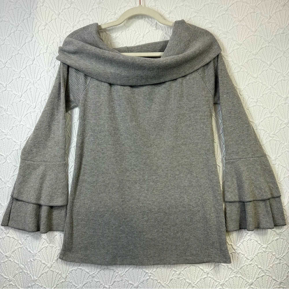 Chaser Revolve Long Bell Sleeve Cowl Neck Ribbed Pullover Sweater Womens Size L